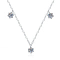 Station Moissanite Necklace in Platinum-Plated S925 Sterling Silver on clean white background showing the station necklace with three moissanite accents along the chain