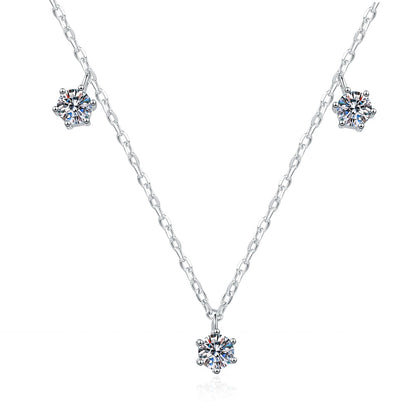Station Moissanite Necklace in Platinum-Plated S925 Sterling Silver on clean white background showing the station necklace with three moissanite accents along the chain