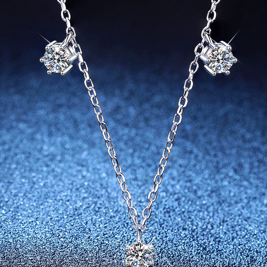 Station Moissanite Necklace in Platinum-Plated S925 Sterling Silver blue background product view