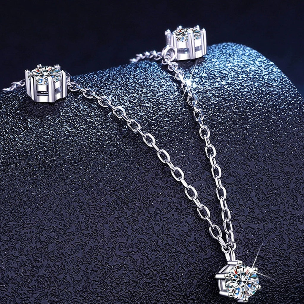 Station Moissanite Necklace in Platinum-Plated S925 Sterling Silver dark background product display view