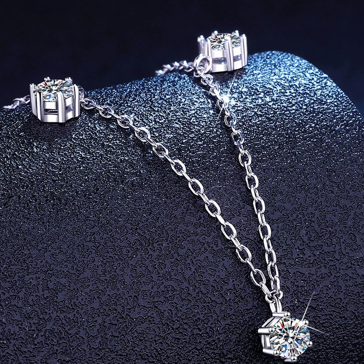 Station Moissanite Necklace in Platinum-Plated S925 Sterling Silver dark background product display view