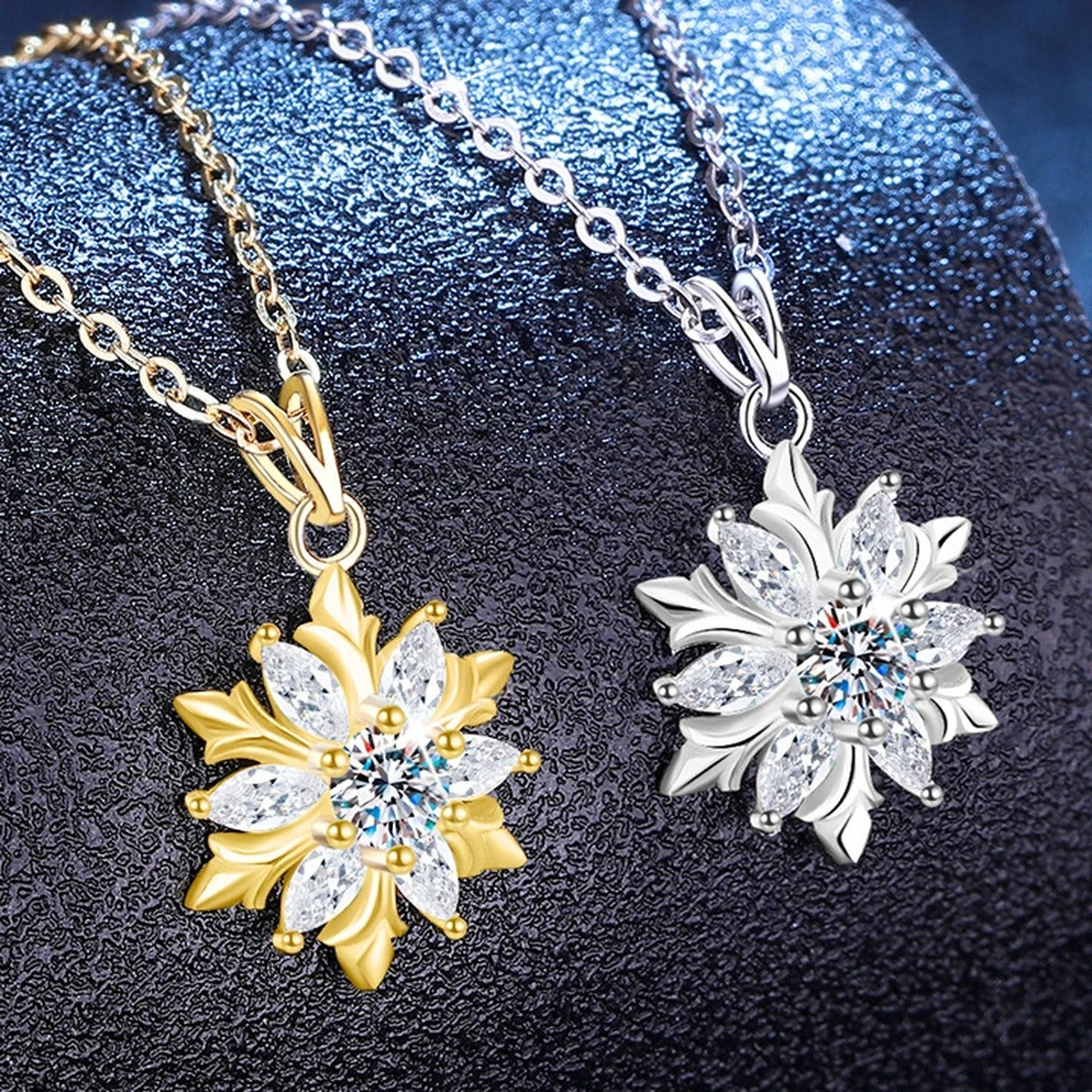 Sunflower Moissanite Pendant Necklace with Cubic Zirconia in S925 Sterling Silver blue background product view