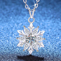 Sunflower Moissanite Pendant Necklace with Cubic Zirconia in S925 Sterling Silver blue background angled view