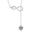 Drop Moissanite Pendant Necklace with Cubic Zirconia in Platinum-Plated S925 Sterling Silver on clean white background showing the long drop pendant with a round moissanite suspended below a slim bar