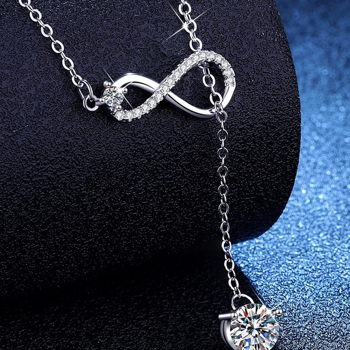 Drop Moissanite Pendant Necklace with Cubic Zirconia in Platinum-Plated S925 Sterling Silver blue background product view