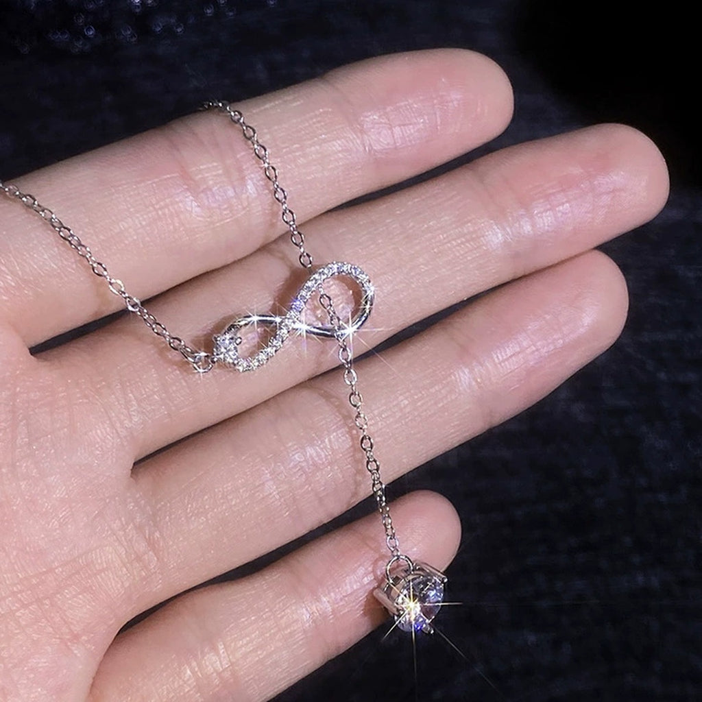 Drop Moissanite Pendant Necklace with Cubic Zirconia in Platinum-Plated S925 Sterling Silver dark background product display view