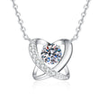 Swirl Halo Moissanite Pendant Necklace with Cubic Zirconia in Platinum-Plated S925 Sterling Silver on clean white background showing the swirled halo pendant circling a round moissanite