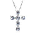Cross Moissanite Pendant Necklace with Cubic Zirconia in Platinum-Plated S925 Sterling Silver on clean white background showing the slim cross pendant with moissanite sparkle along the vertical and horizontal arms