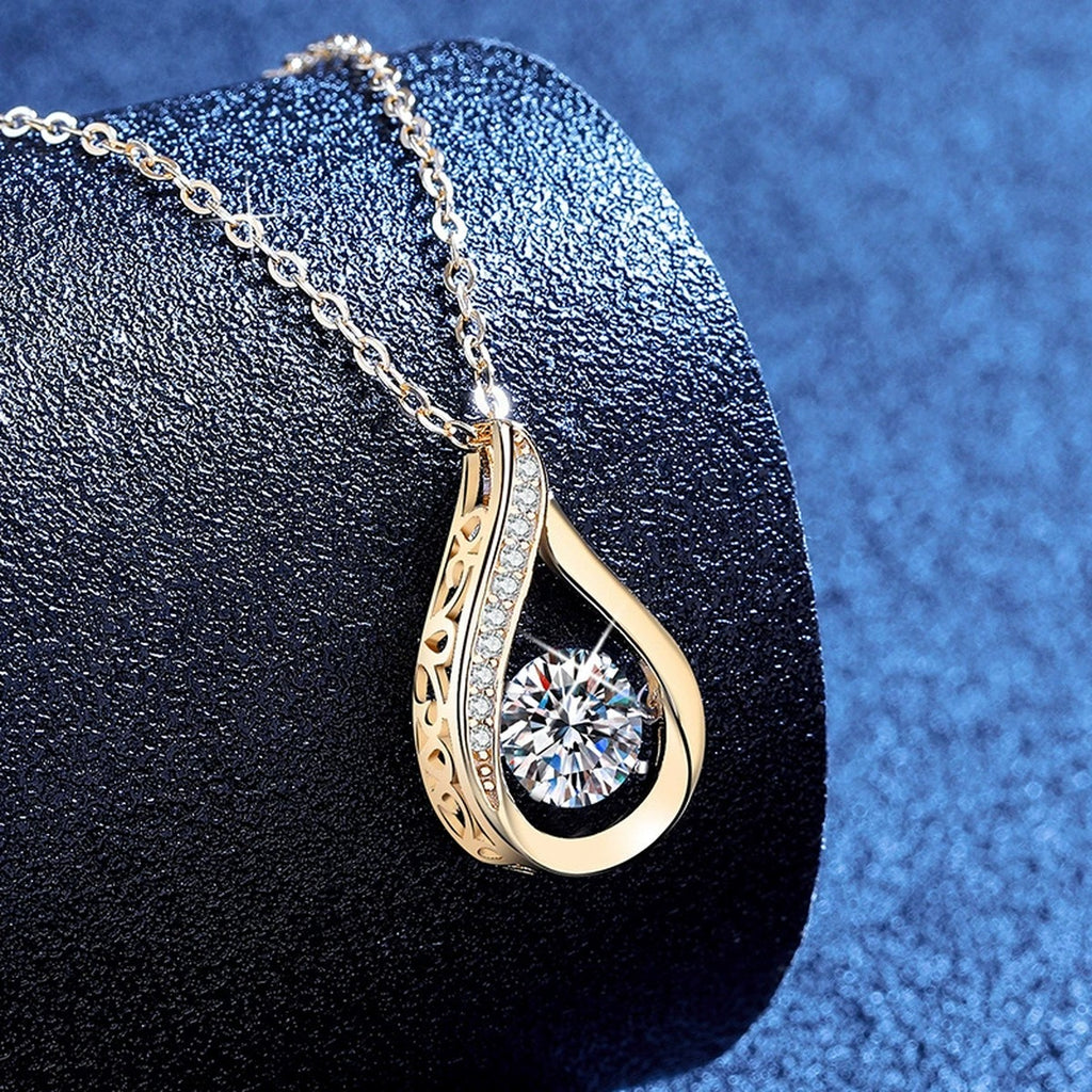 Teardrop Moissanite Pendant Necklace with Cubic Zirconia in 18K Yellow Gold-Plated S925 Sterling Silver blue background product view