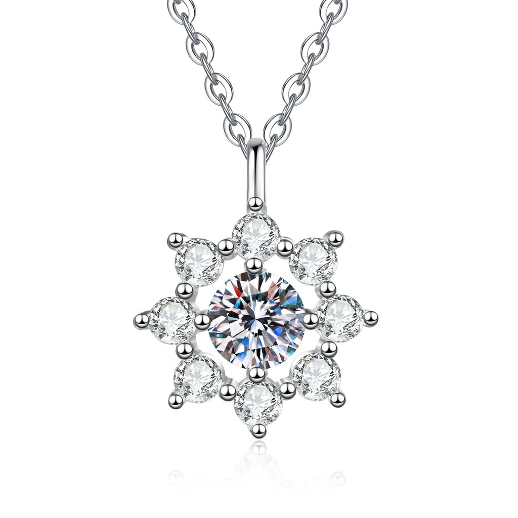 Knot Moissanite Pendant Necklace with Cubic Zirconia in Platinum-Plated S925 Sterling Silver on clean white background showing the knot-inspired pendant wrapping around a round moissanite