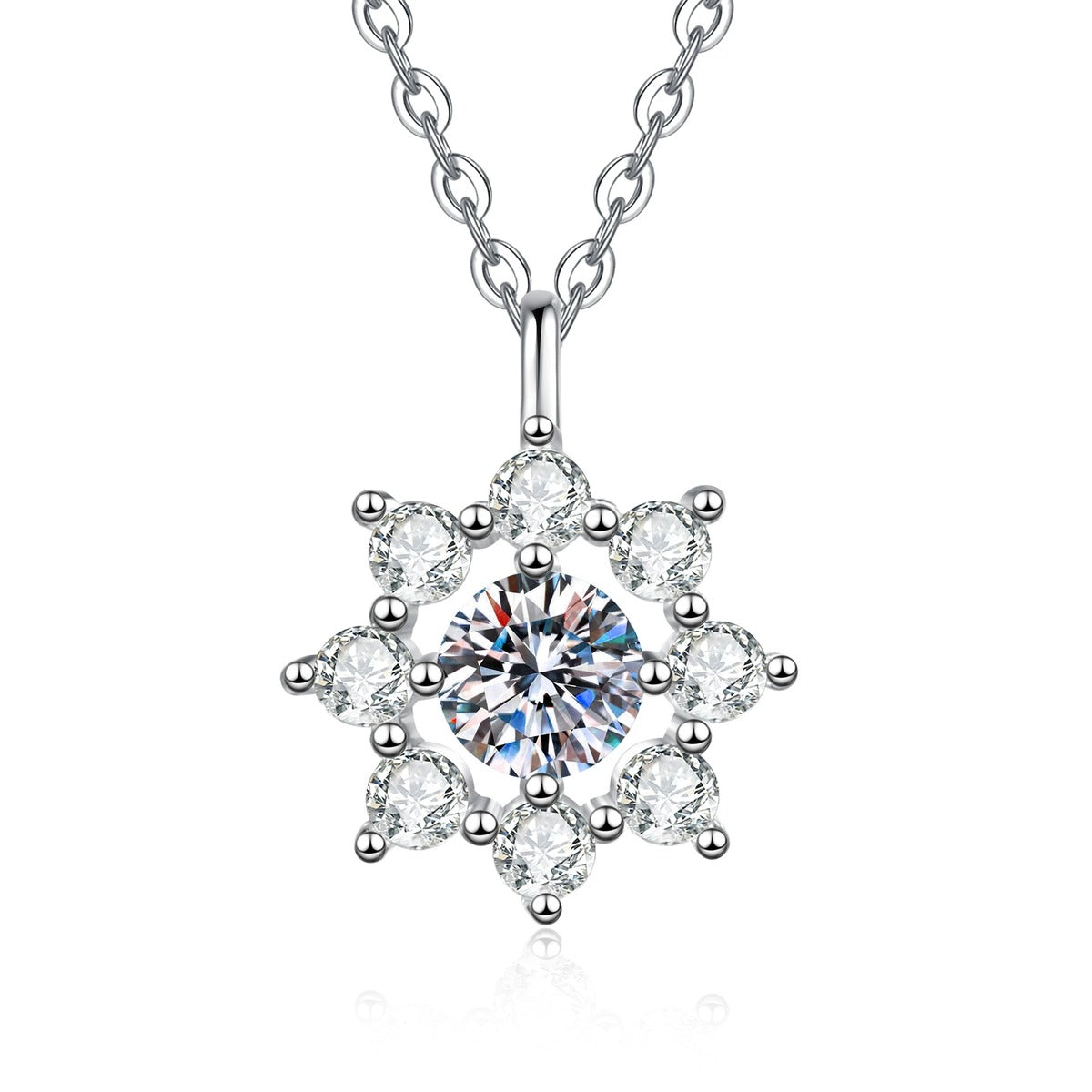 Knot Moissanite Pendant Necklace with Cubic Zirconia in Platinum-Plated S925 Sterling Silver on clean white background showing the knot-inspired pendant wrapping around a round moissanite