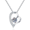 Heart Knot Moissanite Pendant Necklace with Cubic Zirconia in Platinum-Plated S925 Sterling Silver on clean white background showing the heart-knot pendant with a round moissanite focal stone