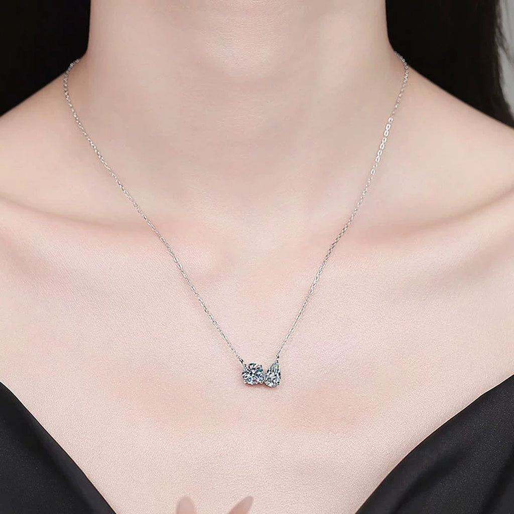 Crown Moissanite Collar Necklace in Platinum-Plated S925 Sterling Silver worn on neckline by model
