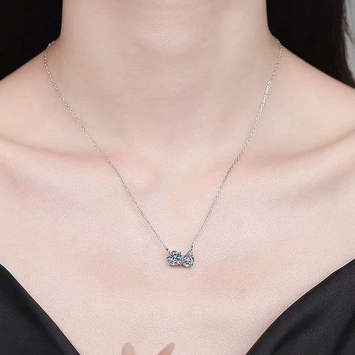 Crown Moissanite Collar Necklace in Platinum-Plated S925 Sterling Silver worn on neckline by model