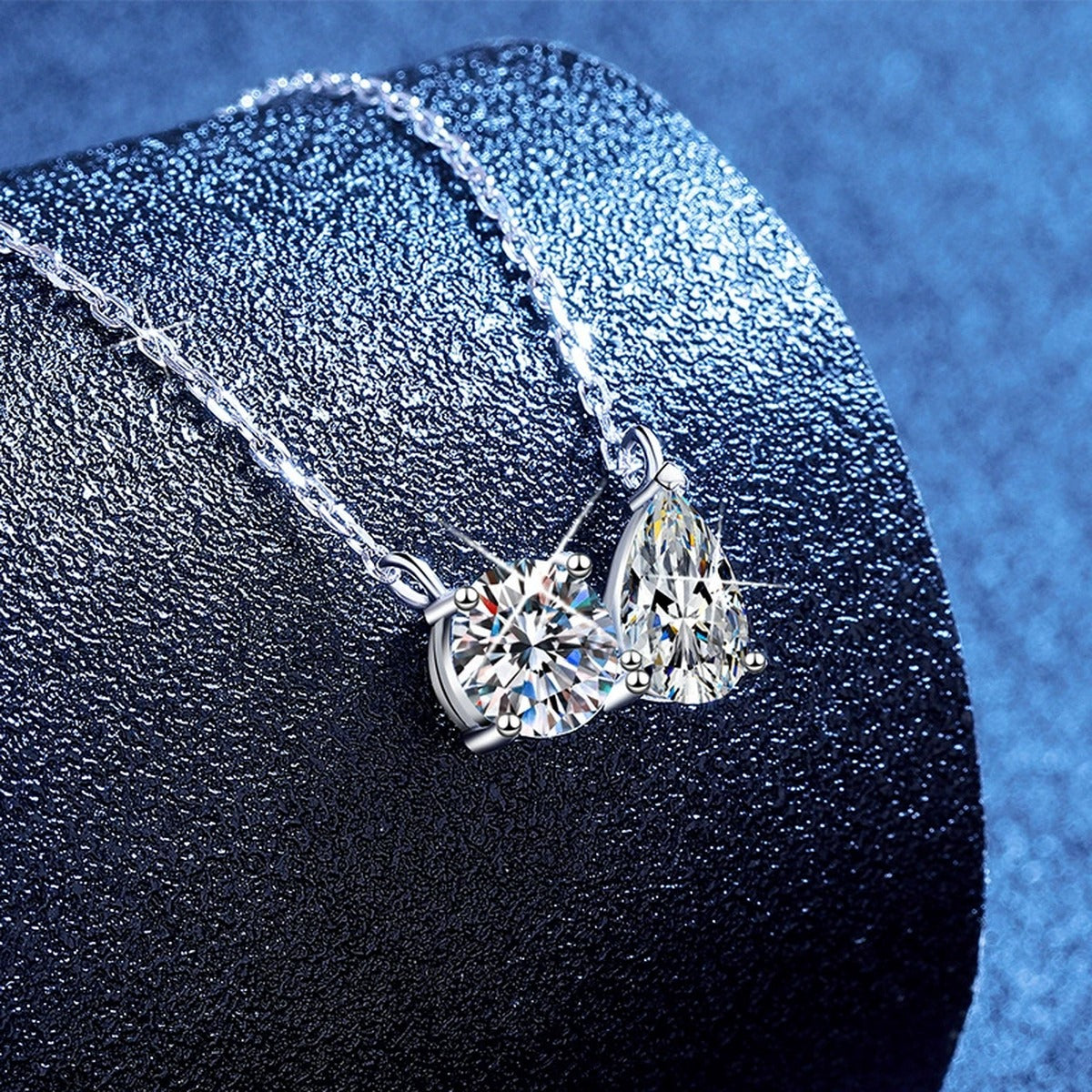 Crown Moissanite Collar Necklace in Platinum-Plated S925 Sterling Silver blue background product view