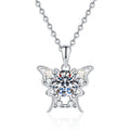 Floral Moissanite Pendant Necklace with Cubic Zirconia and Pearl in Platinum-Plated S925 Sterling Silver on clean white background showing the floral cluster pendant with a round moissanite center and pearl detail