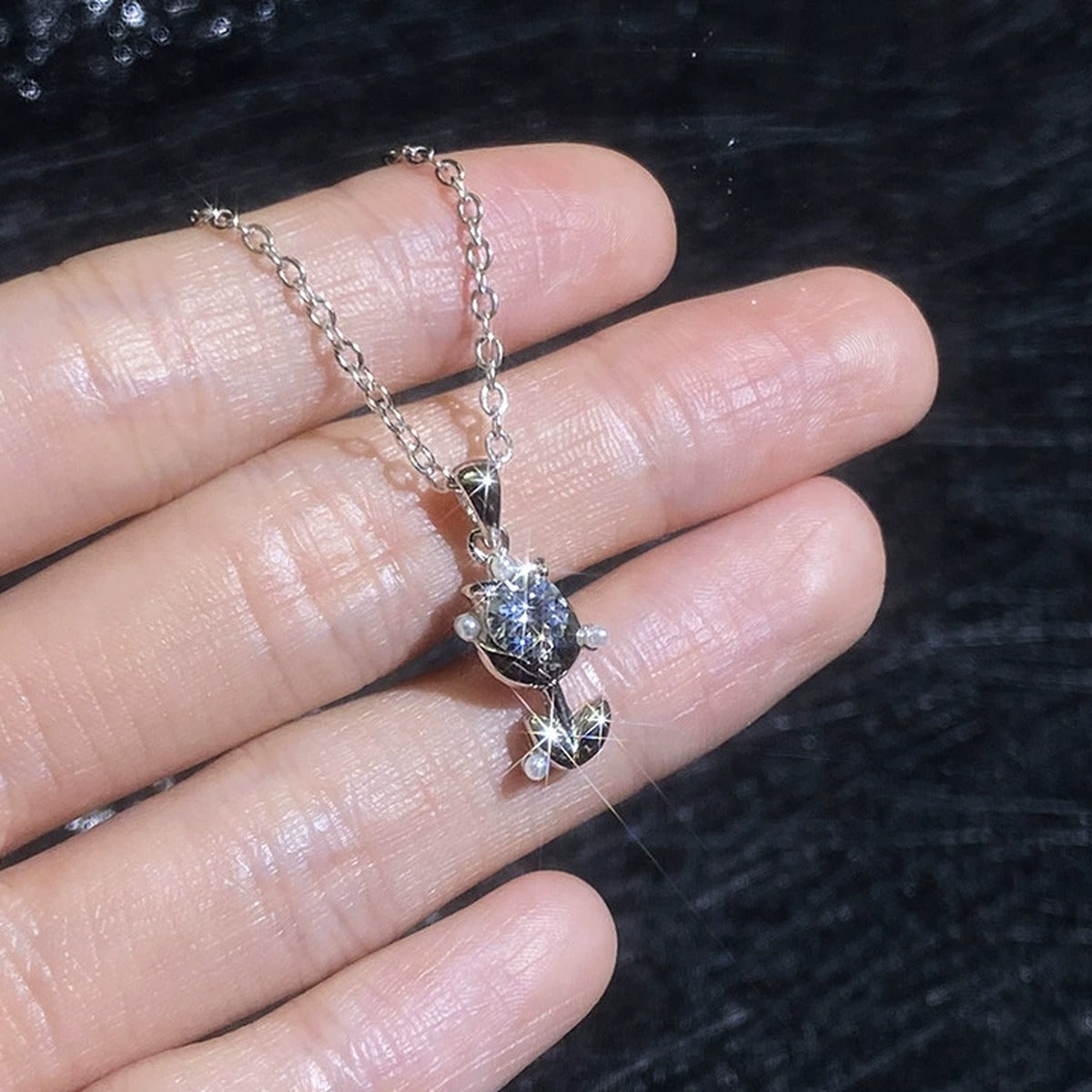 Anchor Moissanite Pendant Necklace with Cubic Zirconia and Pearl in Platinum-Plated S925 Sterling Silver worn on neckline by model