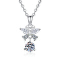 Star Cross Moissanite Pendant Necklace with Cubic Zirconia in Platinum-Plated S925 Sterling Silver on clean white background showing the star-cross pendant with a round moissanite center