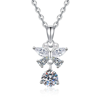 Star Cross Moissanite Pendant Necklace with Cubic Zirconia in Platinum-Plated S925 Sterling Silver on clean white background showing the star-cross pendant with a round moissanite center