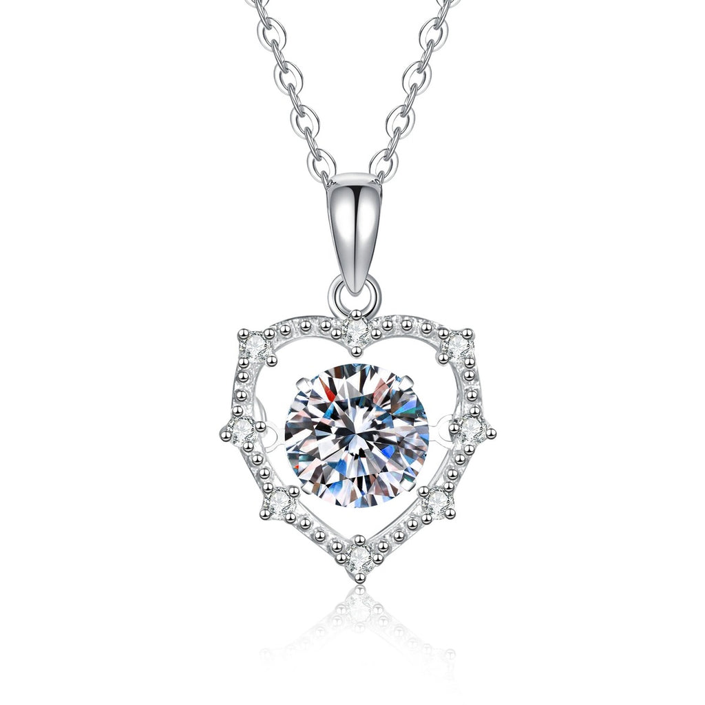 Round Halo Moissanite Pendant Necklace with Cubic Zirconia in Platinum-Plated S925 Sterling Silver on clean white background showing the round halo pendant with a suspended moissanite center
