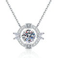 Circle Halo Moissanite Pendant Necklace with Cubic Zirconia in Platinum-Plated S925 Sterling Silver on clean white background showing the circular halo pendant surrounding a round moissanite