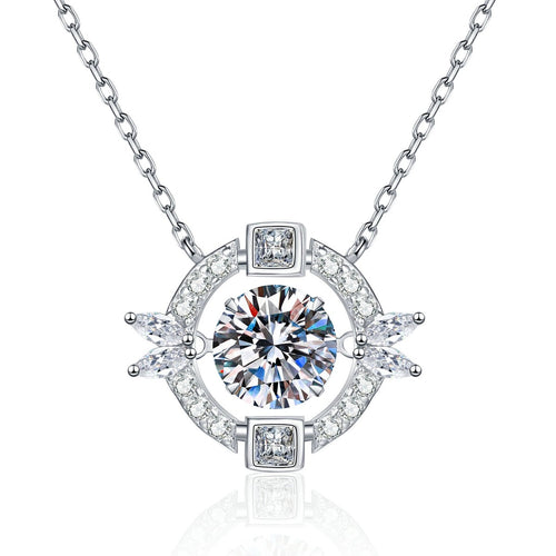 Circle Halo Moissanite Pendant Necklace with Cubic Zirconia in Platinum-Plated S925 Sterling Silver on clean white background showing the circular halo pendant surrounding a round moissanite