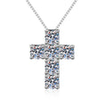 Cross Moissanite Pendant Necklace in Platinum-Plated S925 Sterling Silver on clean white background showing the cross pendant built from six moissanite stones