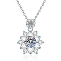 Starburst Moissanite Pendant Necklace with Cubic Zirconia in Platinum-Plated S925 Sterling Silver on clean white background showing the starburst pendant with a round moissanite center