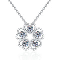 Clover Moissanite Pendant Necklace in Platinum-Plated S925 Sterling Silver on clean white background showing the four-leaf clover pendant with round moissanite accents
