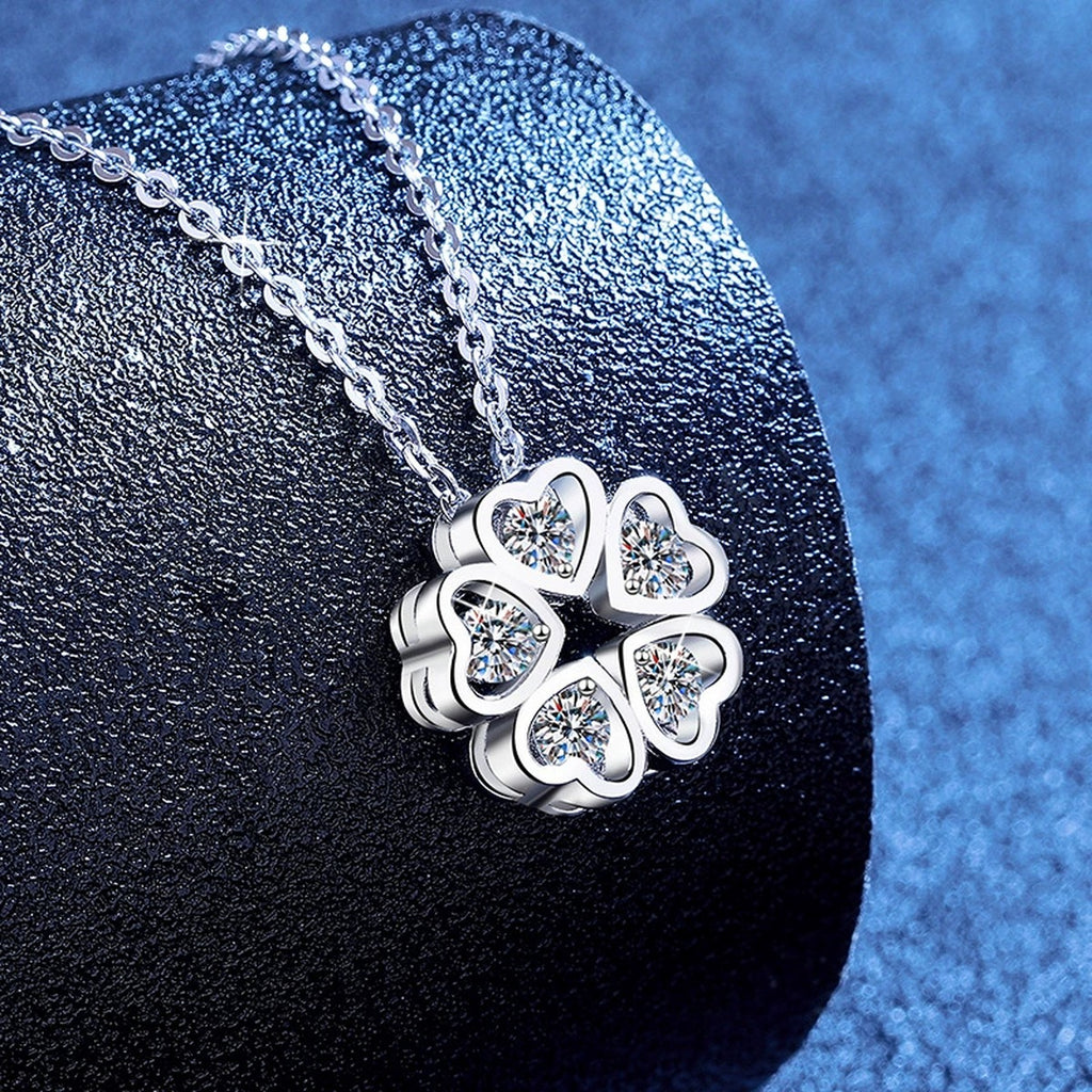 Clover Moissanite Pendant Necklace in Platinum-Plated S925 Sterling Silver blue background product view