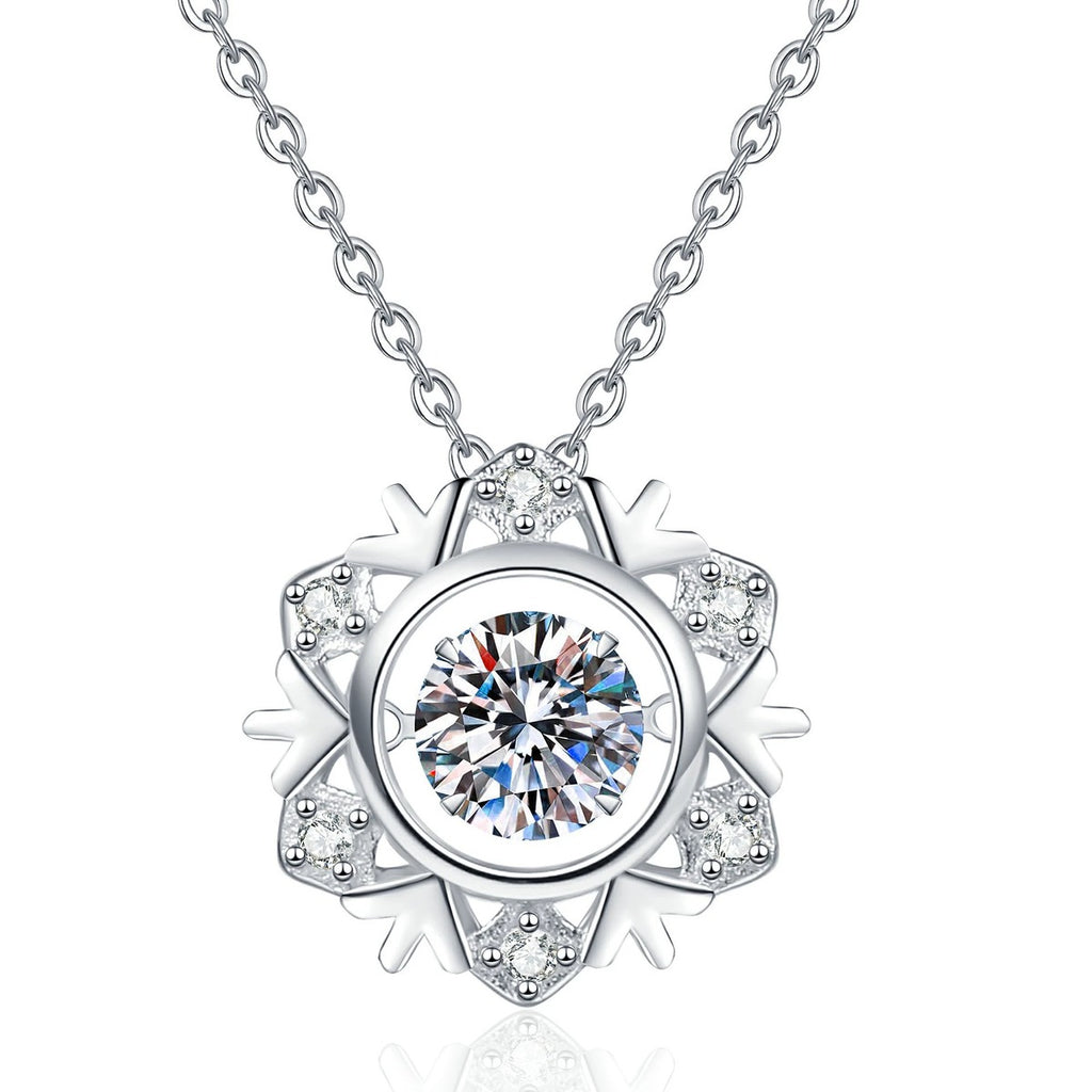 Circle Halo Moissanite Pendant Necklace with Cubic Zirconia in Platinum-Plated S925 Sterling Silver on clean white background showing the circle halo pendant with a round moissanite center