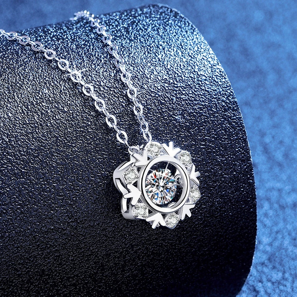 Circle Halo Moissanite Pendant Necklace with Cubic Zirconia in Platinum-Plated S925 Sterling Silver blue background product view