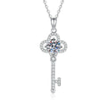 Cross Moissanite Pendant Necklace with Cubic Zirconia in Platinum-Plated S925 Sterling Silver on clean white background showing the slender cross pendant with a round moissanite center