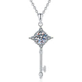 Kite Halo Moissanite Pendant Necklace with Cubic Zirconia in Platinum-Plated S925 Sterling Silver on clean white background showing the kite-shaped halo pendant with a round moissanite center