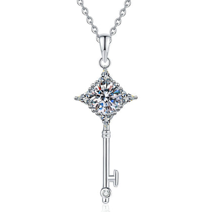 Kite Halo Moissanite Pendant Necklace with Cubic Zirconia in Platinum-Plated S925 Sterling Silver on clean white background showing the kite-shaped halo pendant with a round moissanite center