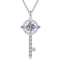 Linear Drop Moissanite Pendant Necklace with Cubic Zirconia in Platinum-Plated S925 Sterling Silver on clean white background showing the linear drop pendant with a round moissanite and slim pavé tail