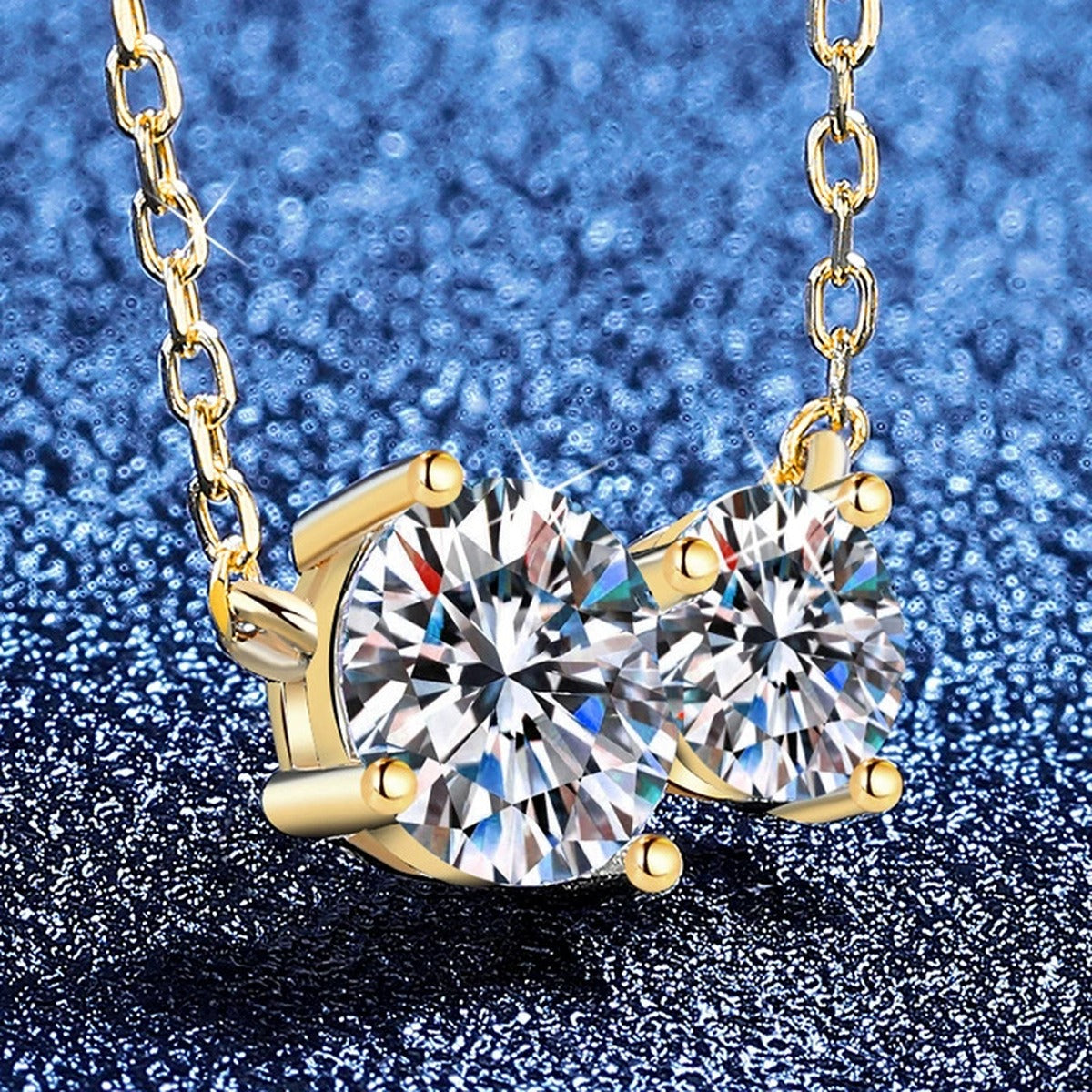 Three-Stone Moissanite Collar Necklace in S925 Sterling Silver blue background product view