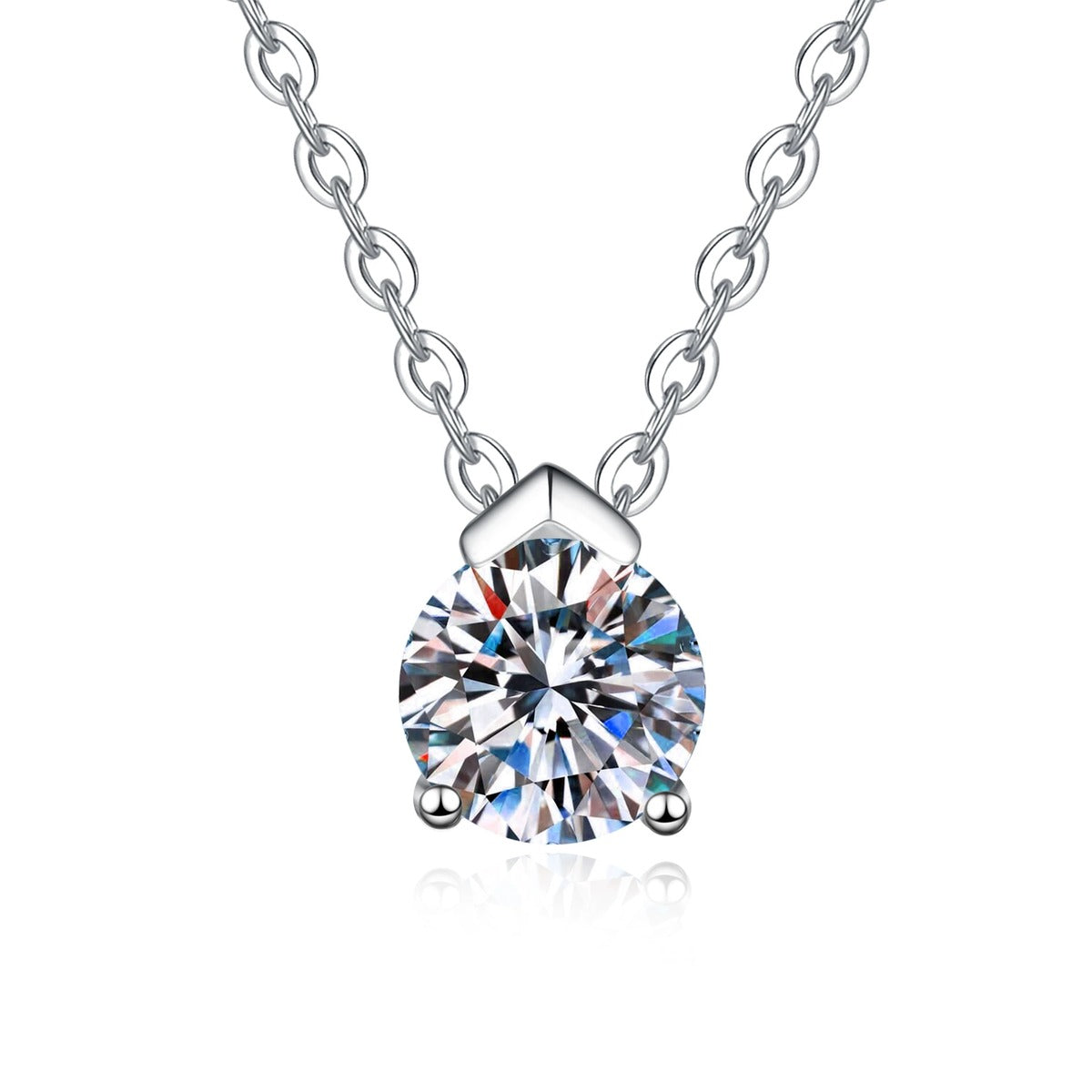Solitaire Moissanite Collar Necklace in S925 Sterling Silver on clean white background showing the solitaire collar necklace offered in white gold, yellow gold, and rose gold finishes