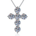 Cross Moissanite Pendant Necklace in Platinum-Plated S925 Sterling Silver on clean white background showing the bold cross pendant set with multiple moissanite stones
