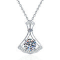 Fan Moissanite Pendant Necklace with Cubic Zirconia in Platinum-Plated S925 Sterling Silver on clean white background showing the fan-shaped open pendant with a round moissanite center and cubic zirconia accents