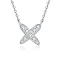 X Motif Moissanite Pendant Necklace in Platinum-Plated S925 Sterling Silver on clean white background showing the X-shaped pavé moissanite pendant with a polished open silhouette