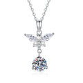 Wing Pearl Moissanite Pendant Necklace with Cubic Zirconia in Platinum-Plated S925 Sterling Silver on clean white background showing the wing-inspired pendant with pearl detail, cubic zirconia accents, and a round moissanite drop
