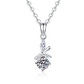 Pearl Drop Moissanite Pendant Necklace with Cubic Zirconia in Platinum-Plated S925 Sterling Silver on clean white background showing the slim pearl drop pendant with a round moissanite center and cubic zirconia accents
