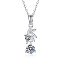 Leaf Pearl Moissanite Pendant Necklace with Cubic Zirconia in Platinum-Plated S925 Sterling Silver on clean white background showing the narrow leaf-inspired pendant with pearl detail, cubic zirconia accents, and a round moissanite drop