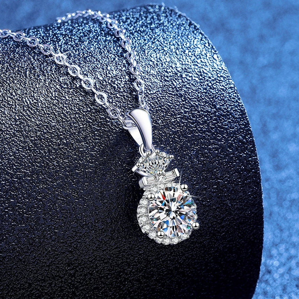 Stacked Halo Moissanite Pendant Necklace with Cubic Zirconia in Platinum-Plated S925 Sterling Silver blue background product view