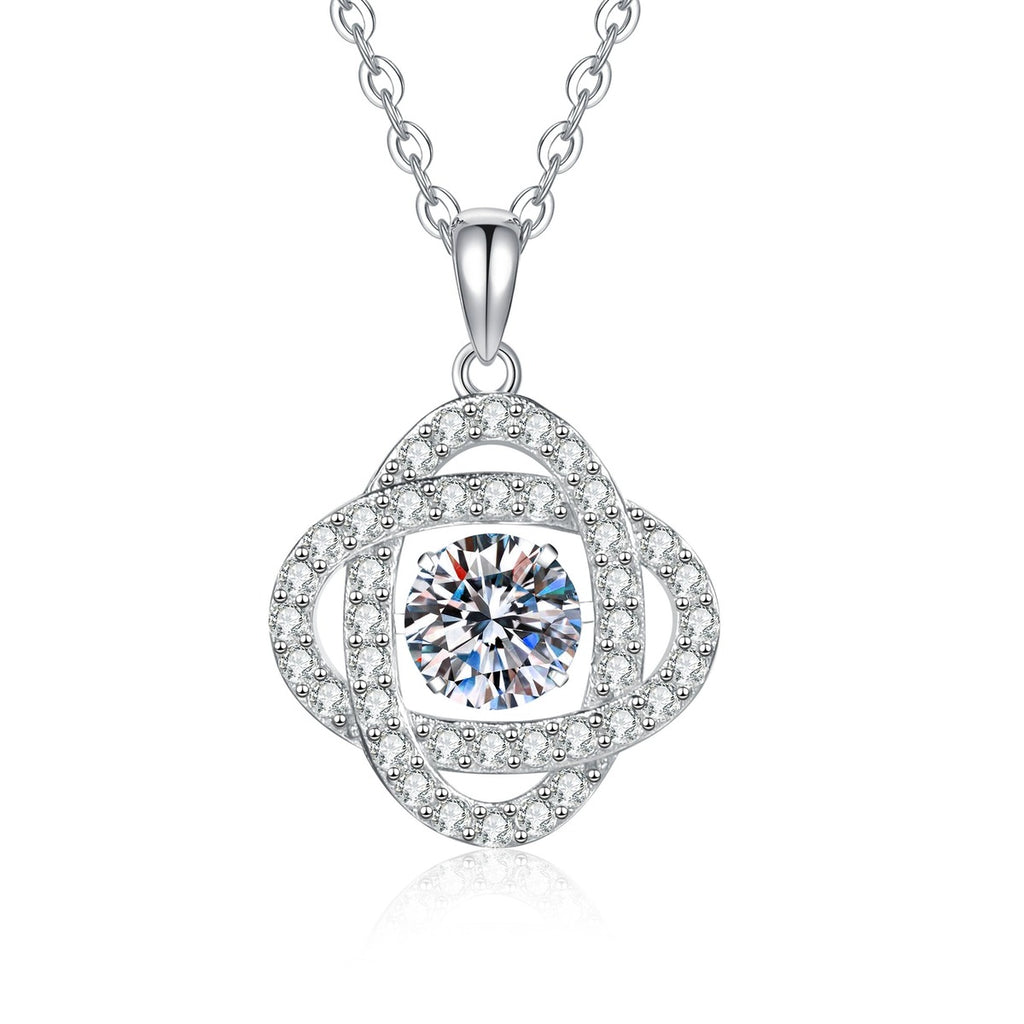 Cushion Medallion Moissanite Pendant Necklace with Cubic Zirconia in Platinum-Plated S925 Sterling Silver on clean white background showing the cushion medallion pendant with a round moissanite center and cubic zirconia halo