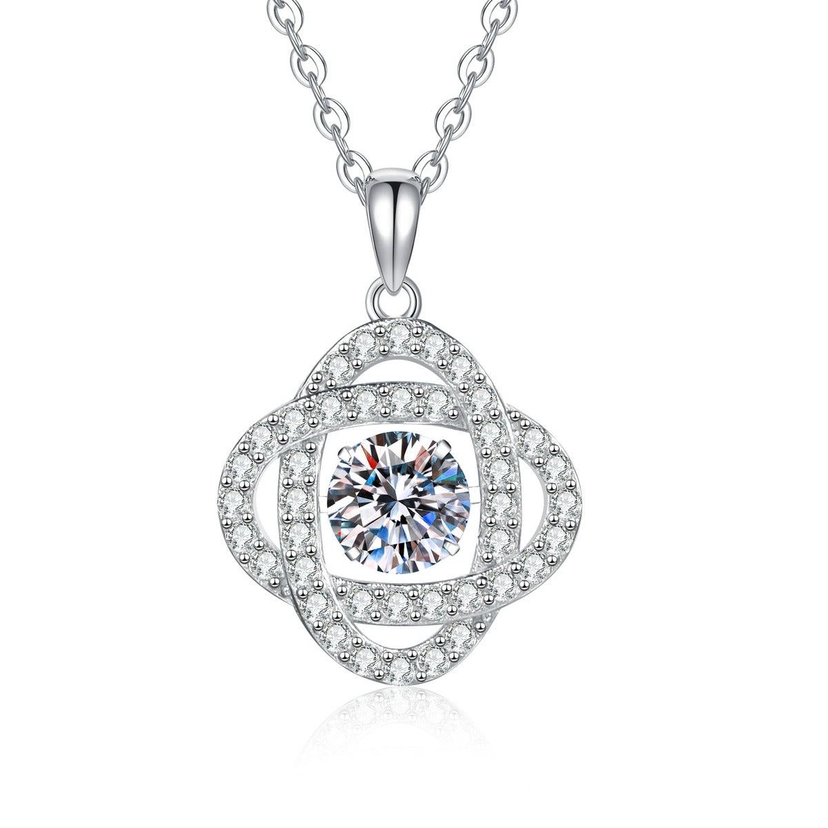 Cushion Medallion Moissanite Pendant Necklace with Cubic Zirconia in Platinum-Plated S925 Sterling Silver on clean white background showing the cushion medallion pendant with a round moissanite center and cubic zirconia halo
