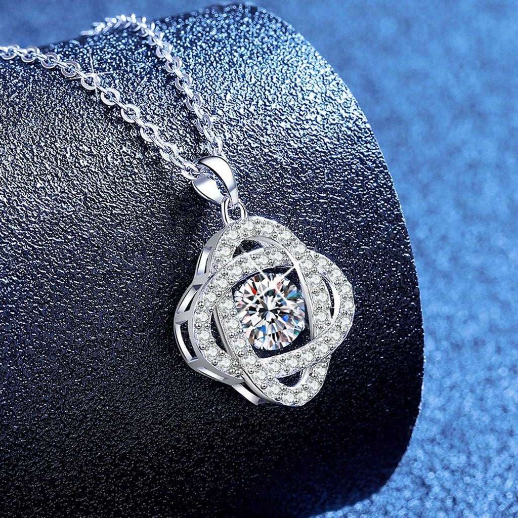 Cushion Medallion Moissanite Pendant Necklace with Cubic Zirconia in Platinum-Plated S925 Sterling Silver blue background product view