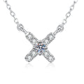 Petite X Moissanite Pendant Necklace with Cubic Zirconia in Platinum-Plated S925 Sterling Silver on clean white background showing the petite X-shaped pendant with a small moissanite center and cubic zirconia accents