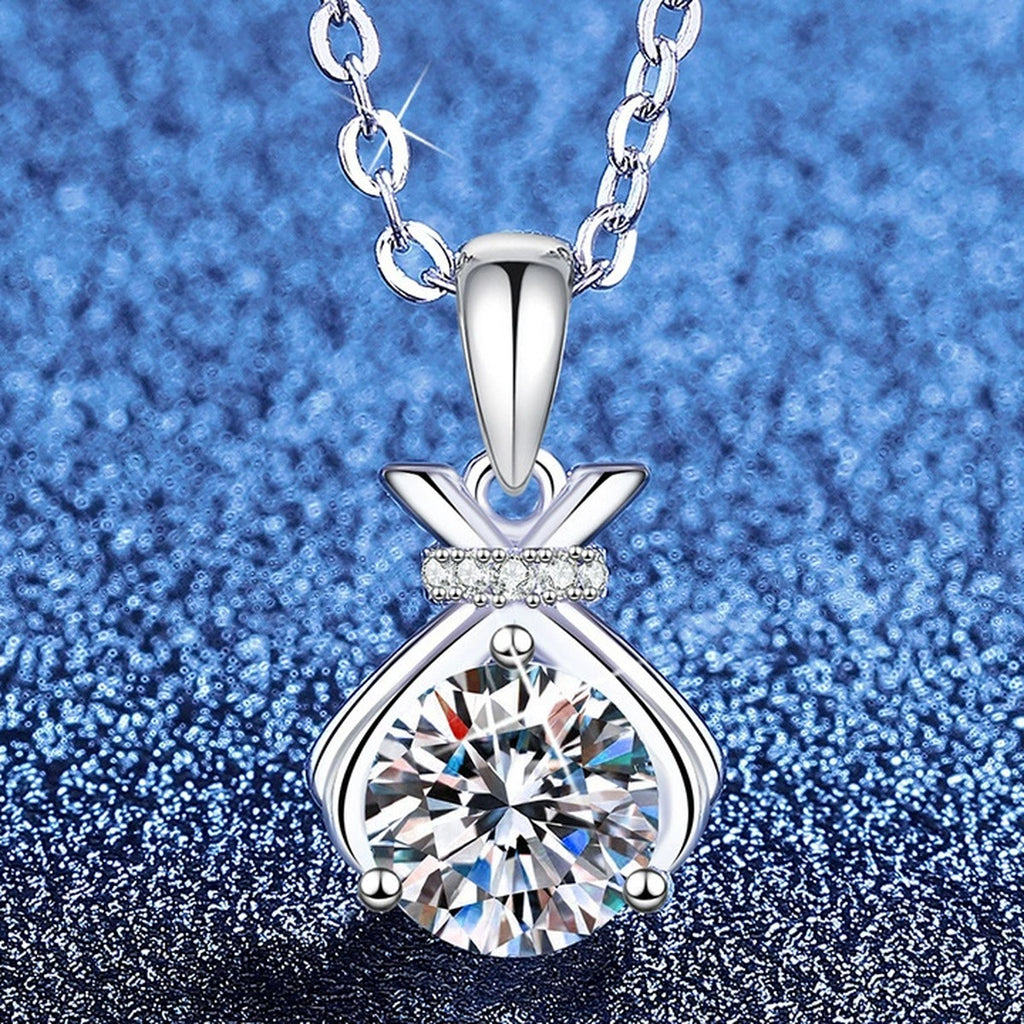 Pineapple Moissanite Pendant Necklace with Cubic Zirconia in Platinum-Plated S925 Sterling Silver blue background product view